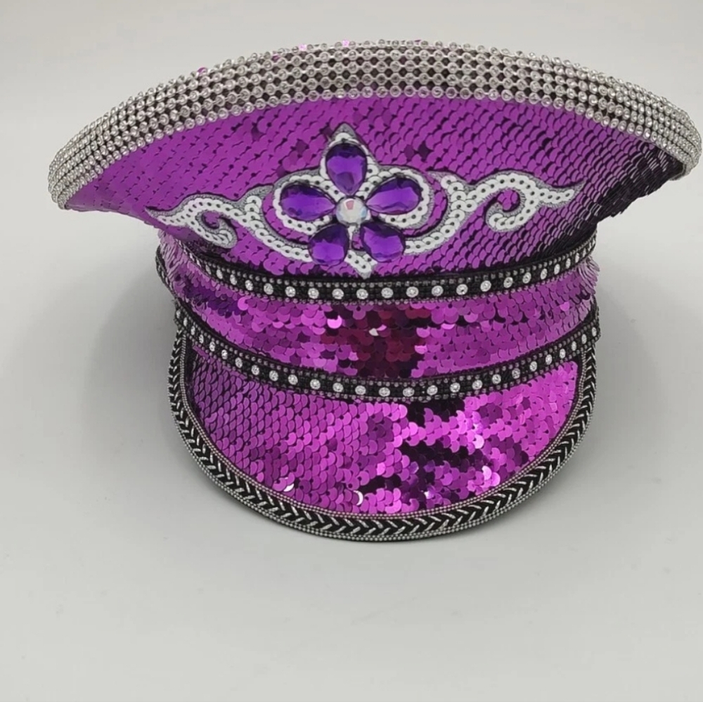 Purple Rhinestone Sequin Halloween Burning Man Steampunk Party Top Hat